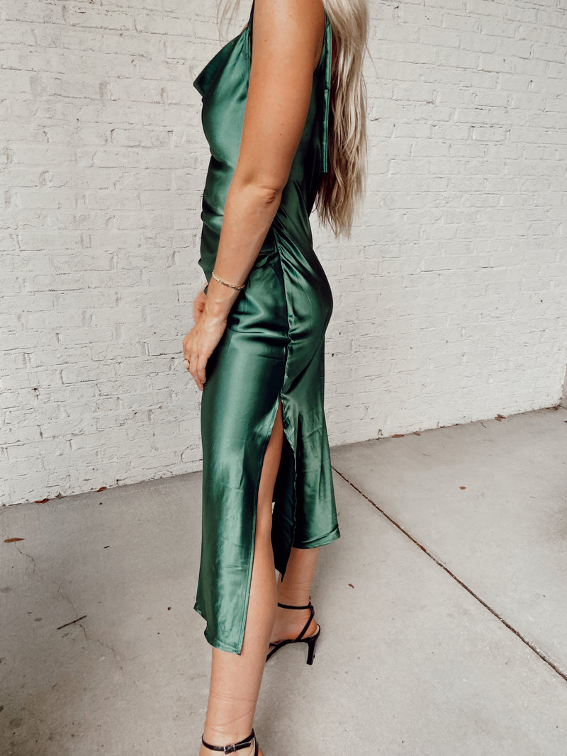 Ivy Satin Midi Slip Dress - Emerald Large Ivy Satin Midi Slip Dress - Emerald Large