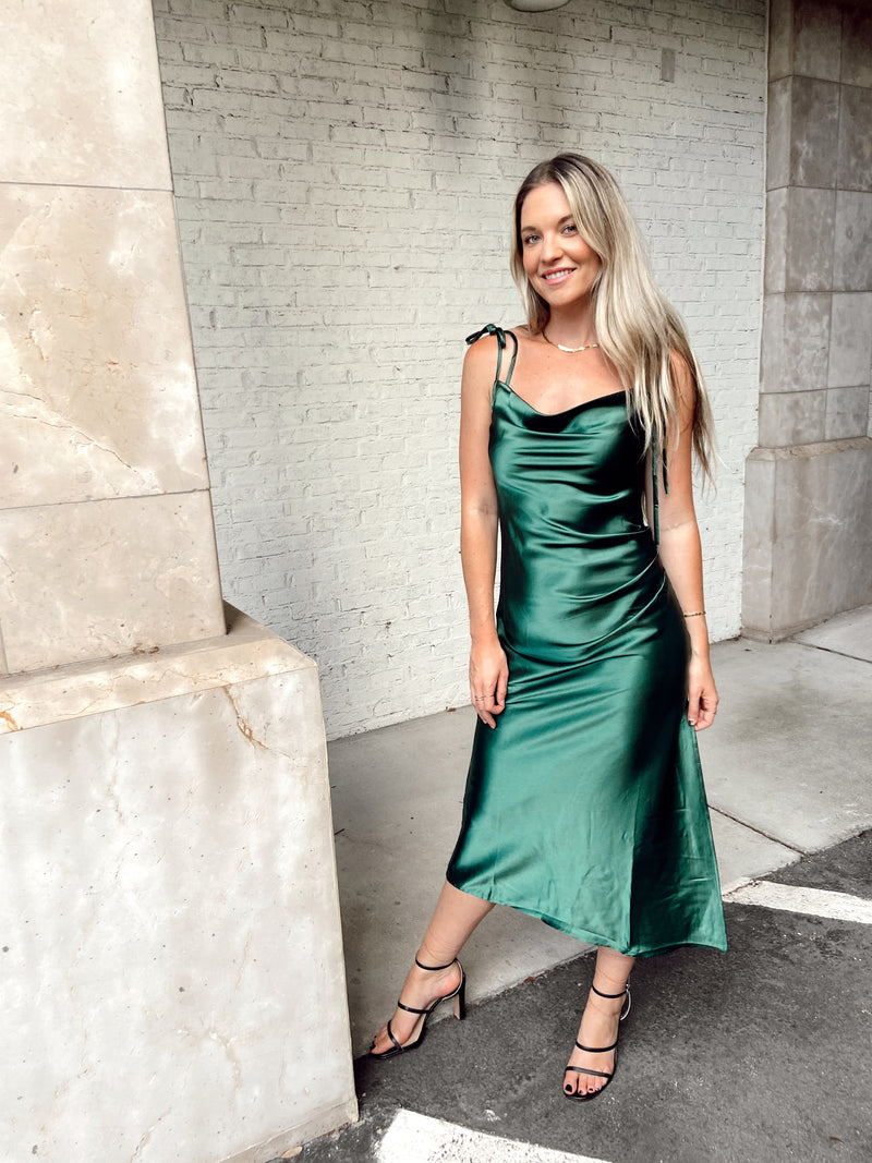 Ivy Satin Midi Slip Dress - Emerald Large Ivy Satin Midi Slip Dress - Emerald Large