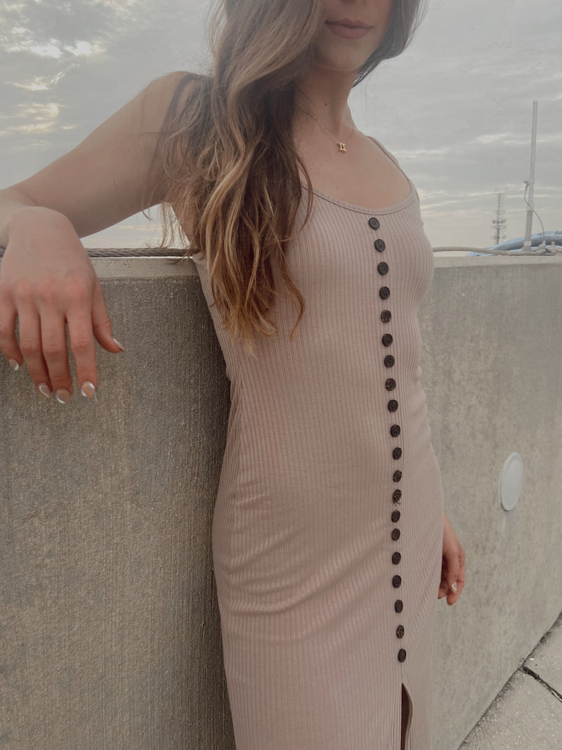 Raven Ribbed Knit Midi Dress - Nude Large Raven Ribbed Knit Midi Dress - Nude Large
