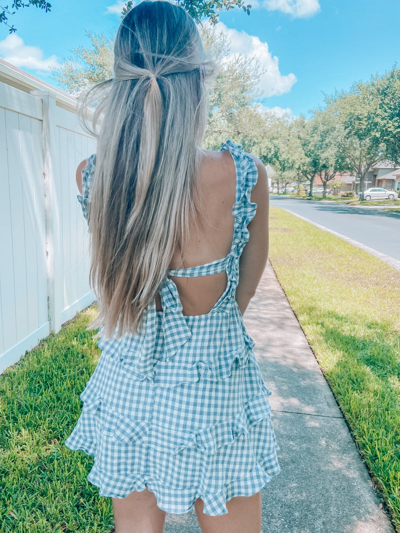 Ocean Drive Gingham Mini Dress - Blue Large Ocean Drive Gingham Mini Dress - Blue Large