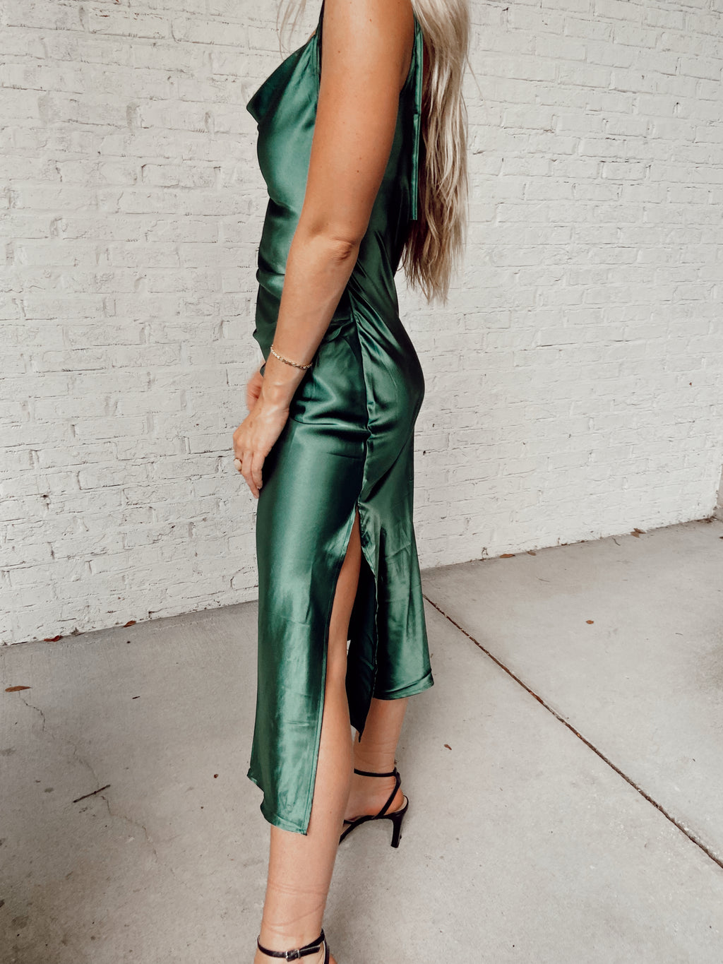 Ivy Satin Midi Slip Dress - Emerald