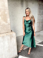 Ivy Satin Midi Slip Dress - Emerald