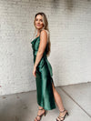 Ivy Satin Midi Slip Dress - Emerald