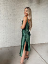 Ivy Satin Midi Slip Dress - Emerald