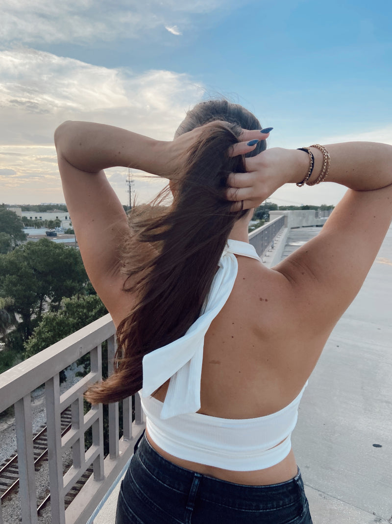 Mixed Feelings White Halter Crop Top