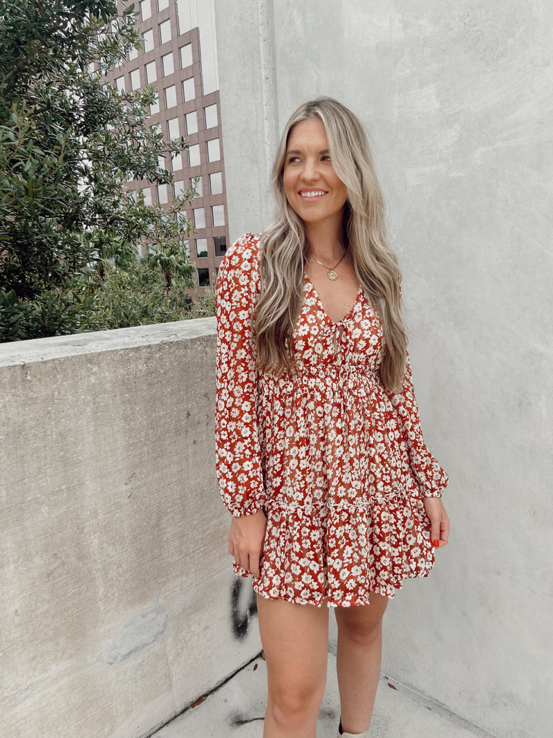 Sadie Floral Rust Mini Dress