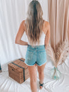 First Date High Rise Distressed Denim Shorts