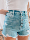 First Date High Rise Distressed Denim Shorts