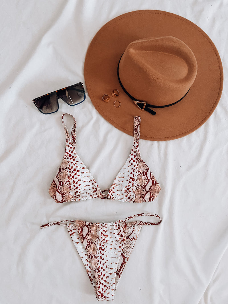 Brown Python Print Bikini Top