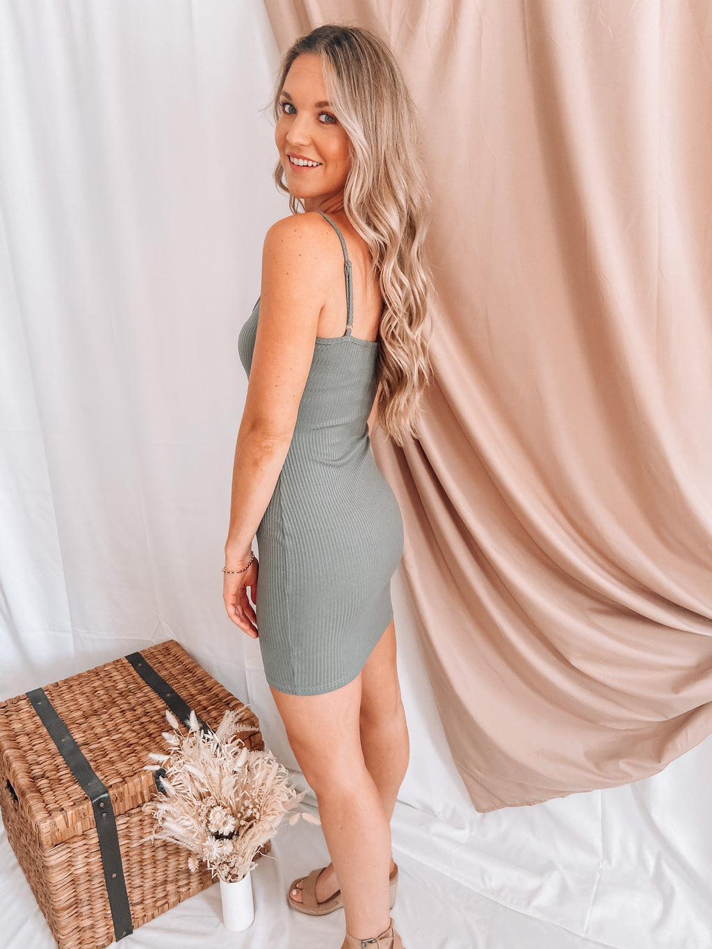 Lexie Ribbed Olive Mini Dress